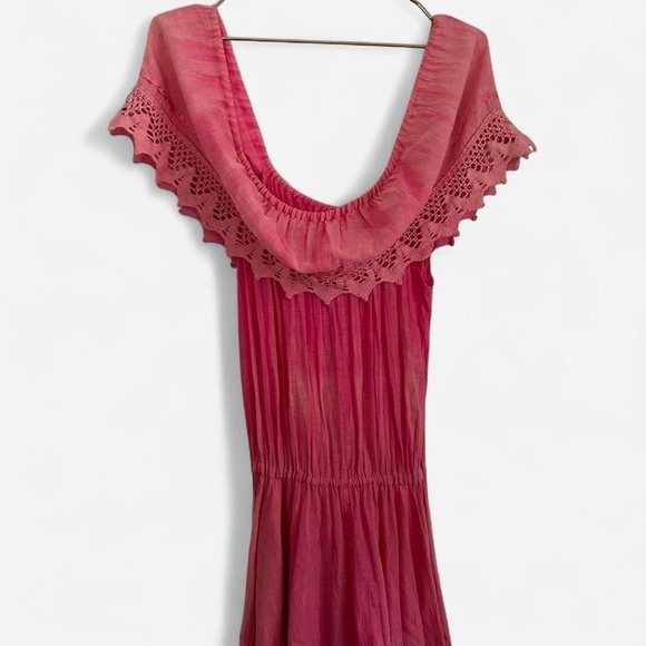 Vintage Hot pink crotchet off the shoulder whimsical Flowy midi dress M - Picture 2 of 6